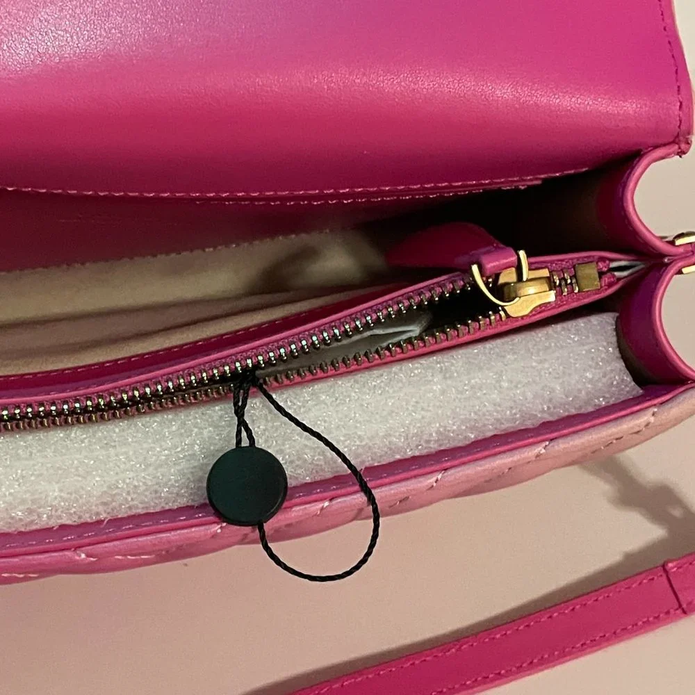 PINKO BNWT Italian Leather Pink Ombre Chevron Love Bag w Bronze Hardware + Birds - Picture 10 of 15
